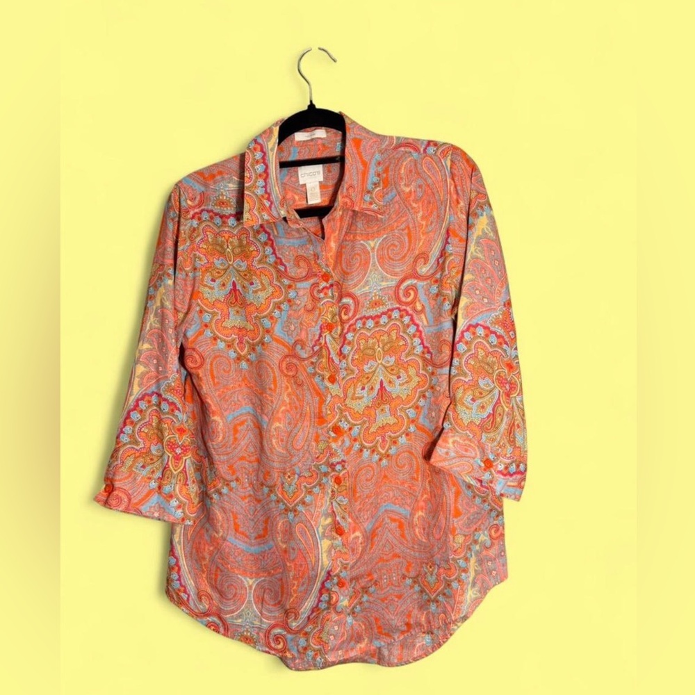Chico's Paisley Linen Button Down Shirt